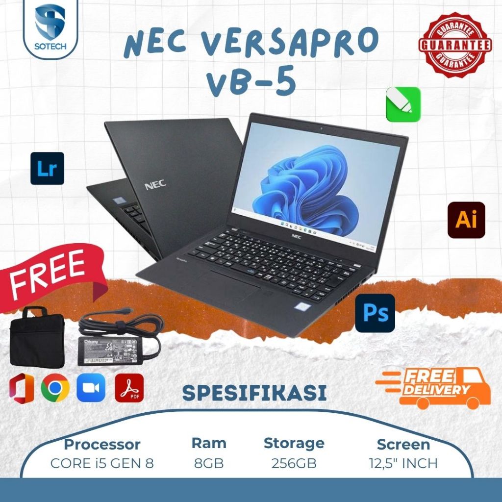 Laptop NEC VersaPro VB-5 i5 Gen 8 RAM 8GB SSD 256GB Laptop Slim Ringan Saip Pakai Bergaransi