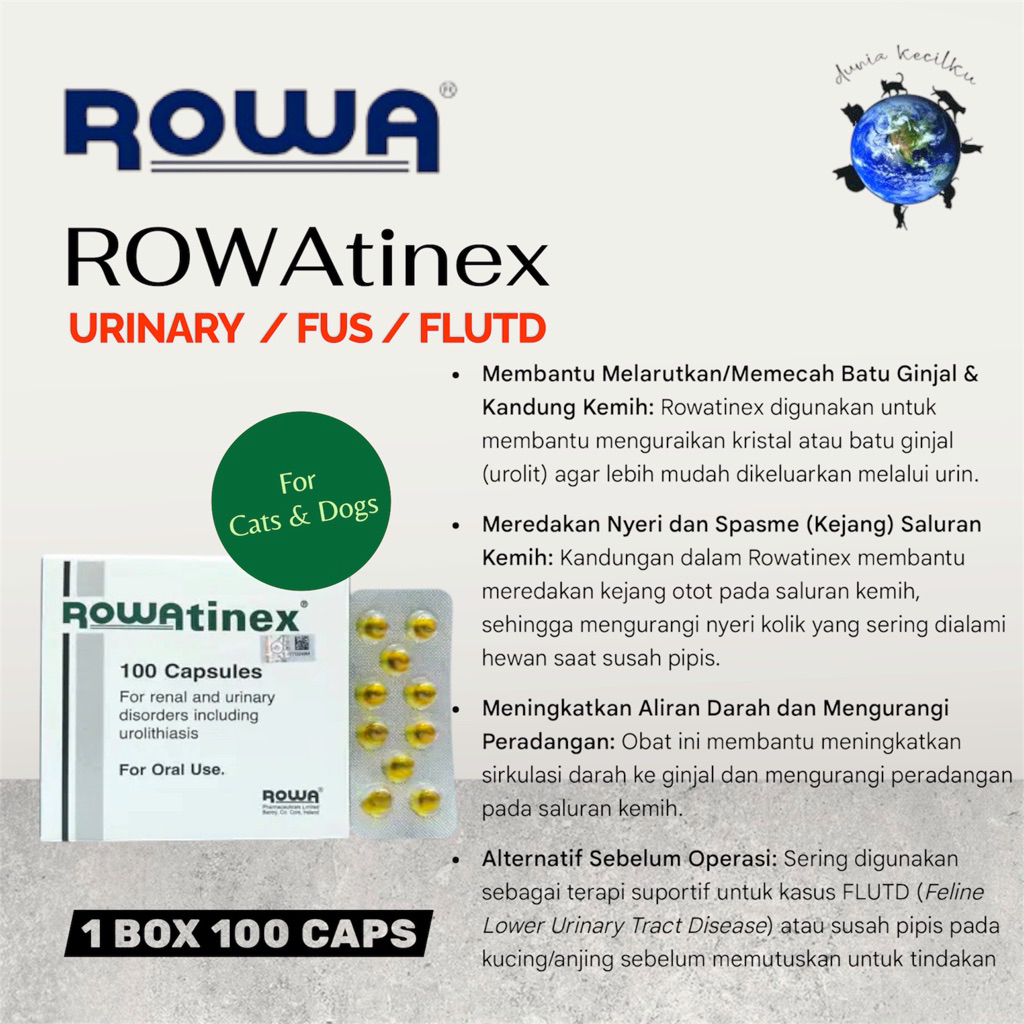 Rowatinex Capsule For Cats & Dog Untuk Masalah Kemih / Infeksi / Pipis Berdarah / Batu Ginjal / FLUT
