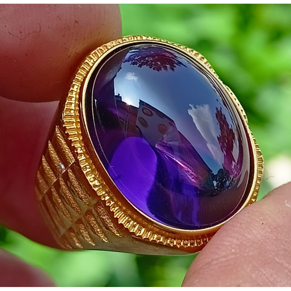 Cincin batu kecubung tanjung bintang kristal 15x20 ring titanium
