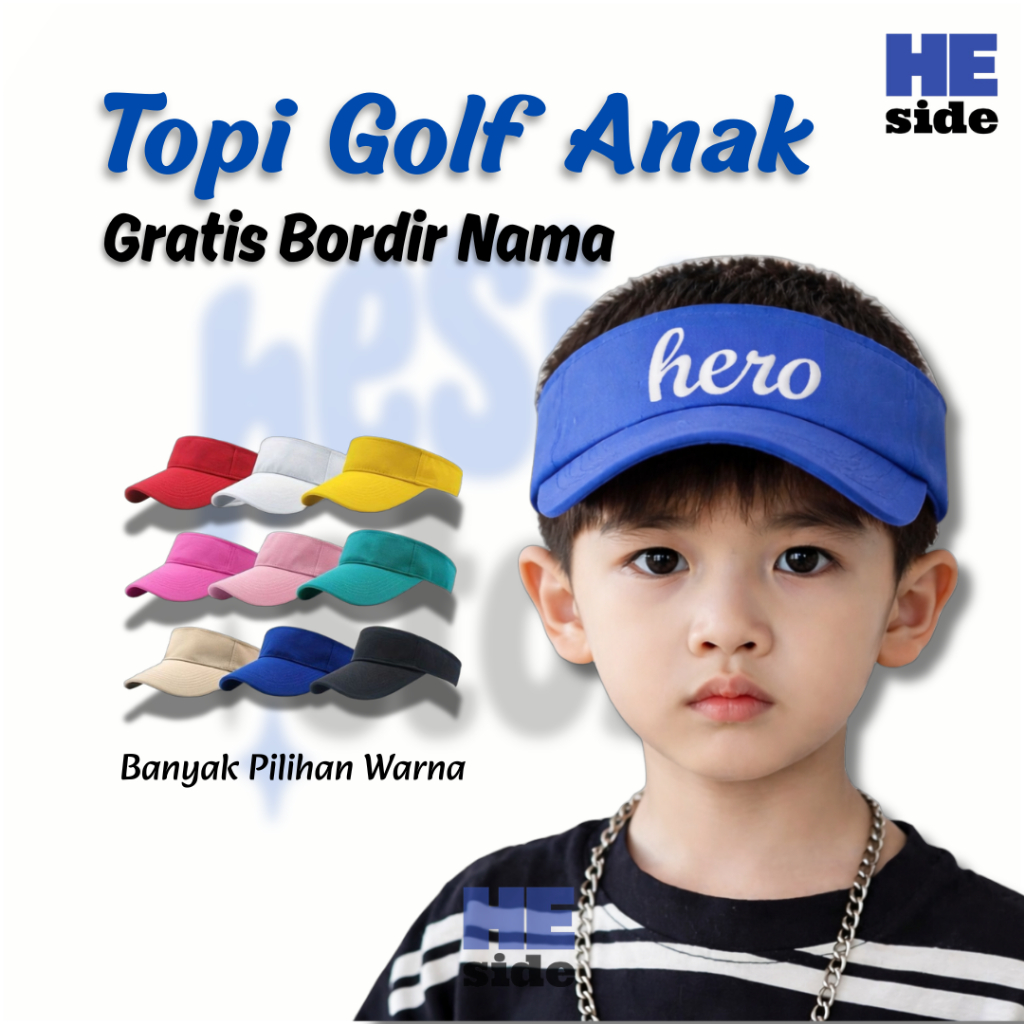 Topi Olahraga Anak Golf/Tenis/Senam TK-SD Free Custom Bordir Nama