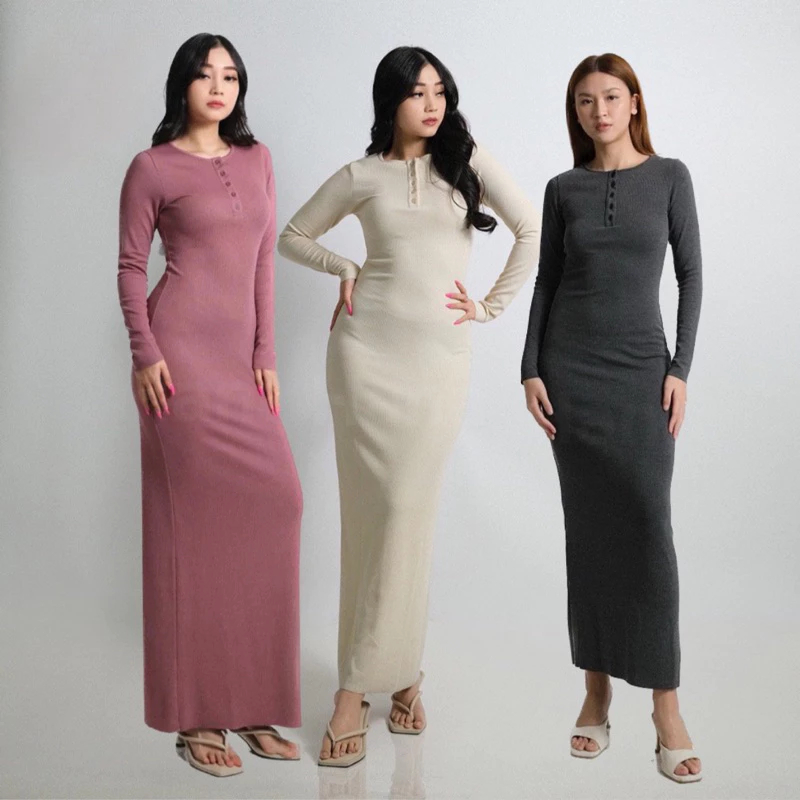 DRESS PREBODY KNIT RIB ARISHA DRESS KANCING KOREAN LOOK TERLARIS / DRESS BODYCON