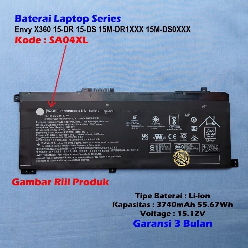 Batre baterai Laptop Hp Envy 15 X360 Hp envy 15 series SA04XL