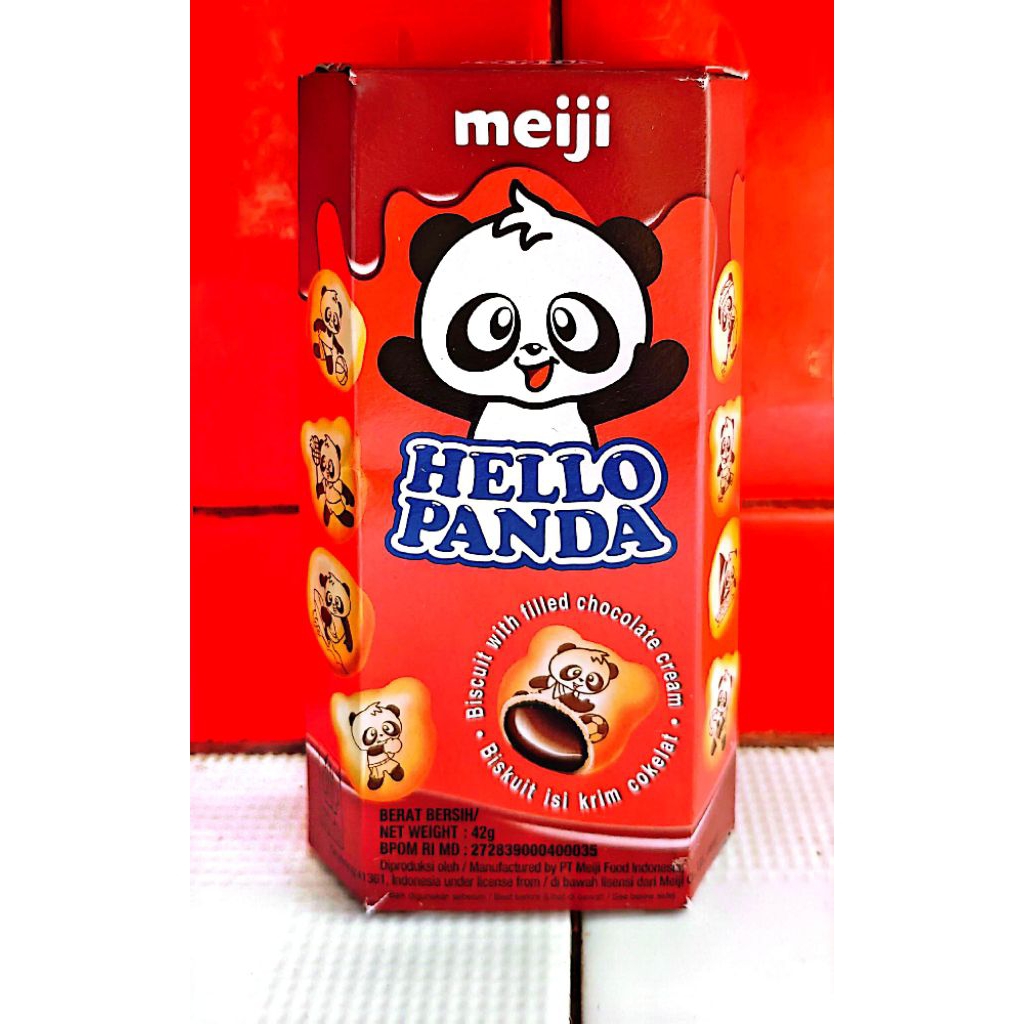 Meiji Hello Panda Biskuit Coklat 45g - Renyah, Berbentuk Panda, Isi Krim Coklat
