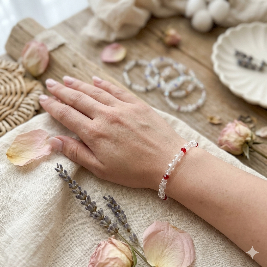 Gelang Kristal Korea Handmade – Manik Bening Mewah Aesthetic & Elastis