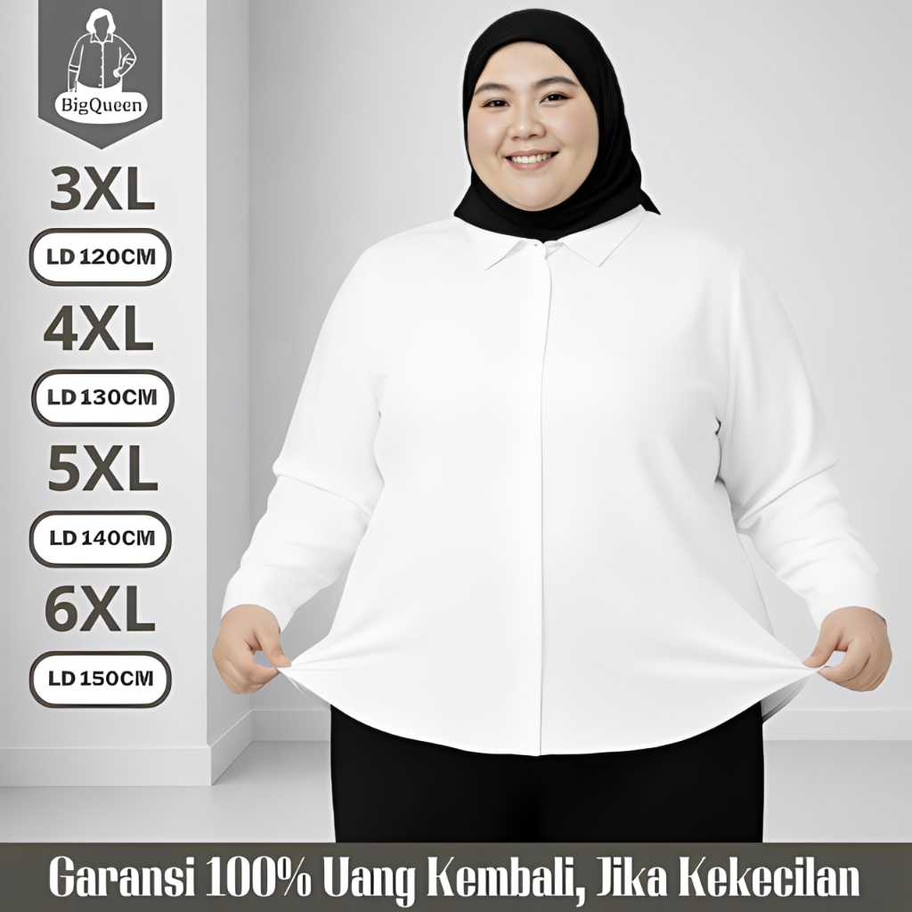Kemeja Putih Wanita Lengan Panjang Polos Oversize Big Size Jumbo LD 120 130 140 150