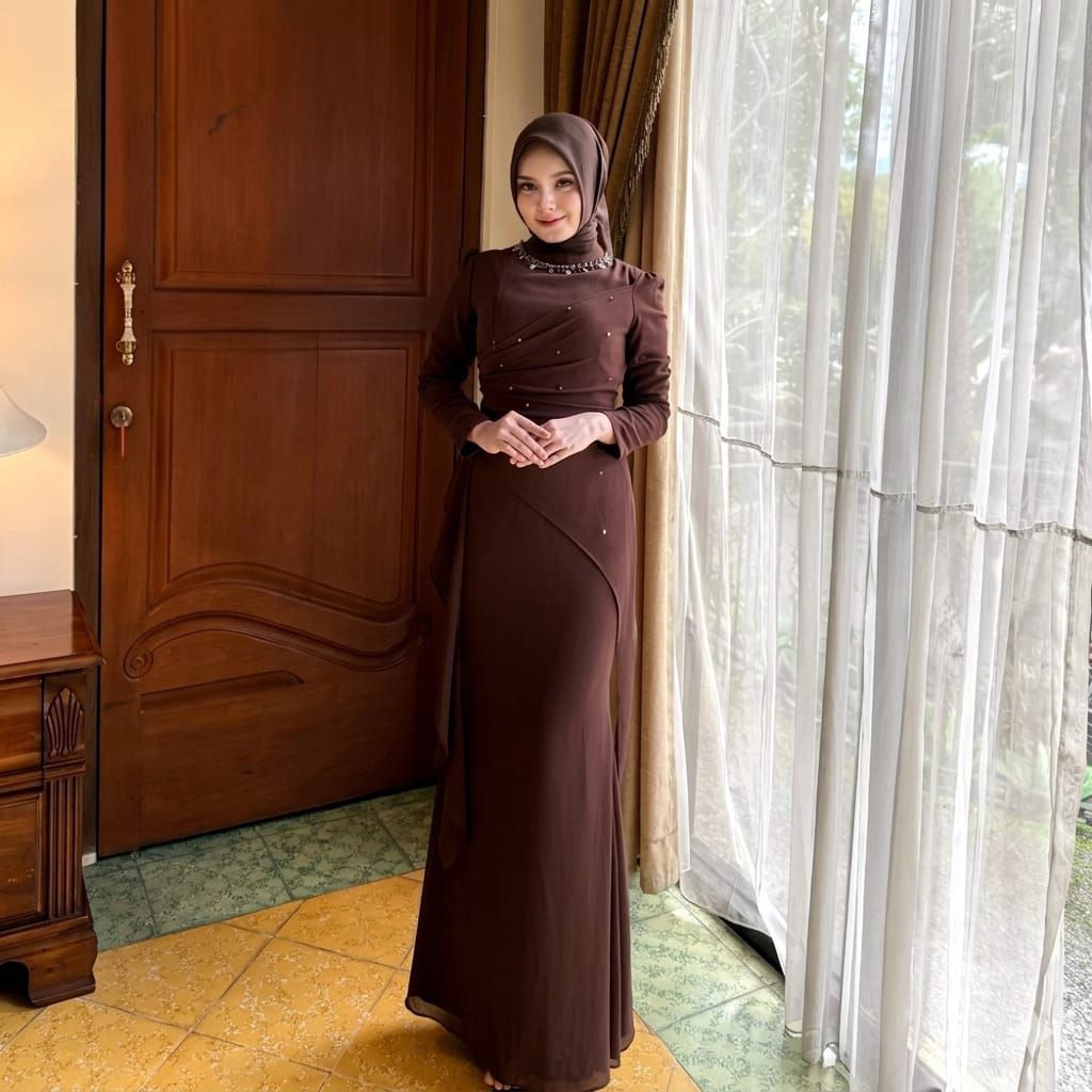 Gamis Remaja Muslim Simple Elegan Ameena Dress Mat Ceruty Babydol Gaun Pesta Slimpit MewahTrendViral