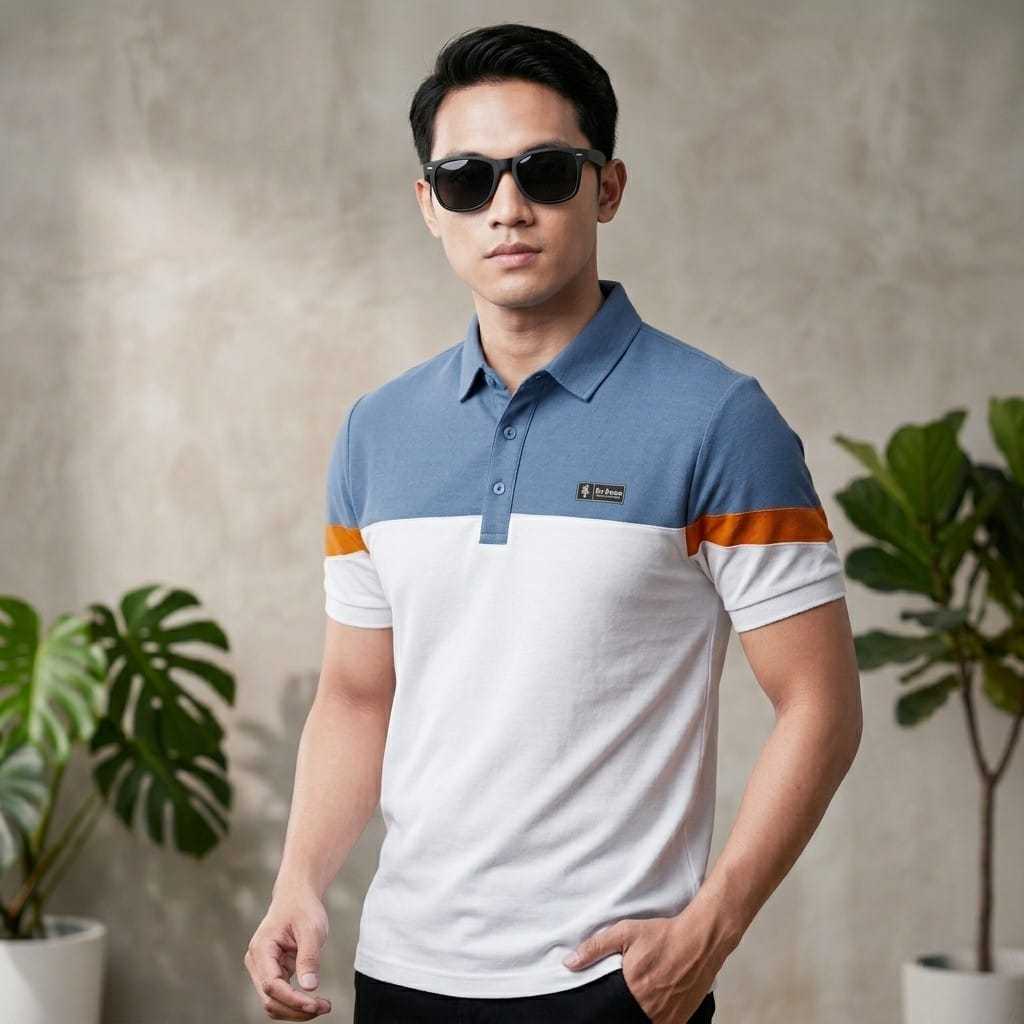 (ELFAZZA) KAOS KERAH PRIA KOMBINASI KEKINIAN BAJU POLO COWOK BERKERAH TSHIRT STYLE KOREA