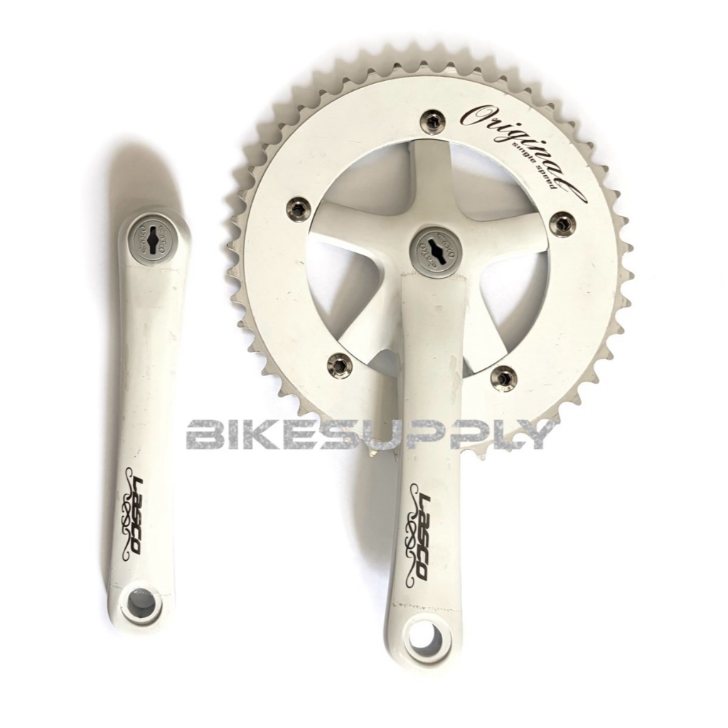 Crank Set Piringan Sepeda Fixie Full White Putih Single Speed 1 Tumpuk Merk Lasco Original 46T BCD 1