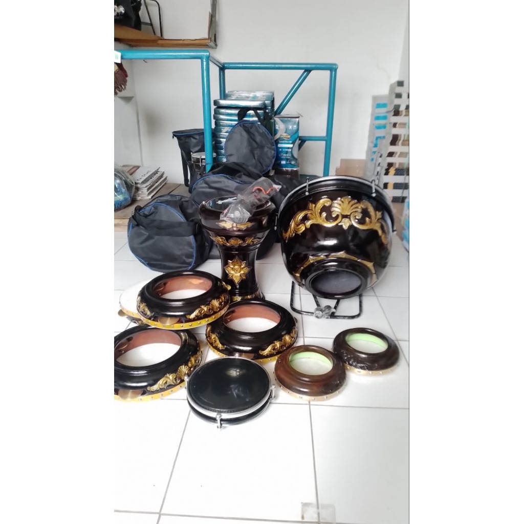 alat hadroh motif ukir satu set full set hadroh habib syekh  9 alat Lengkap