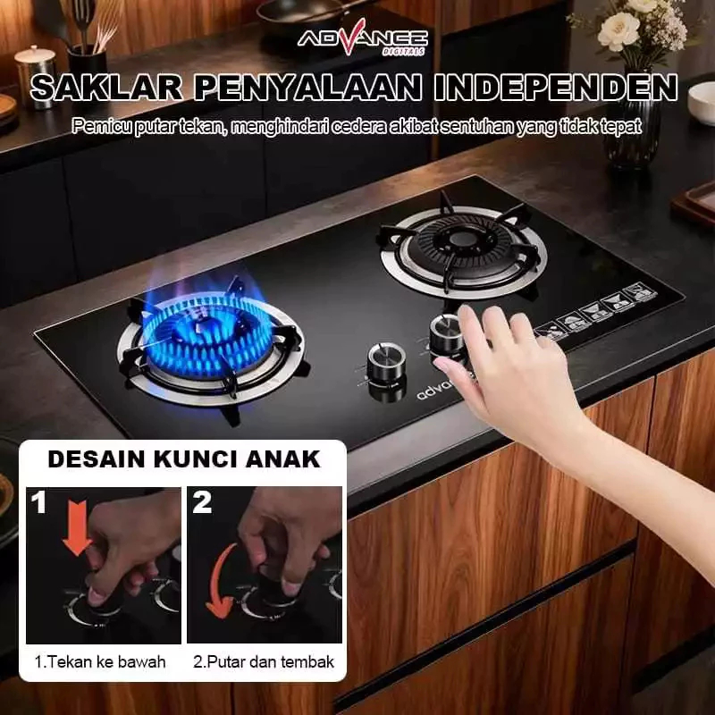 ADVANCE KOMPOR GAS KACA TANAM 2 TUNGKU GD-8802 A
