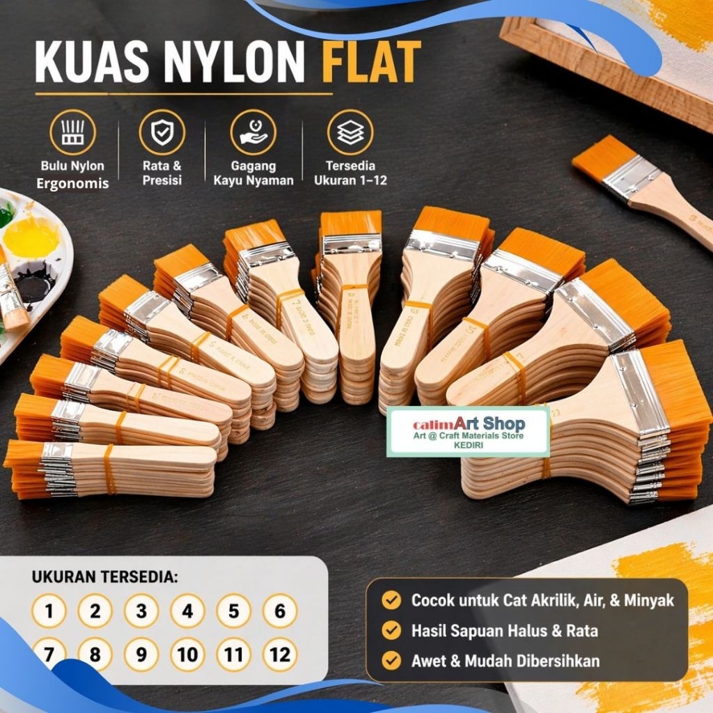 Kuas Lukis Satuan - Kuas Lukis Nylon Flat