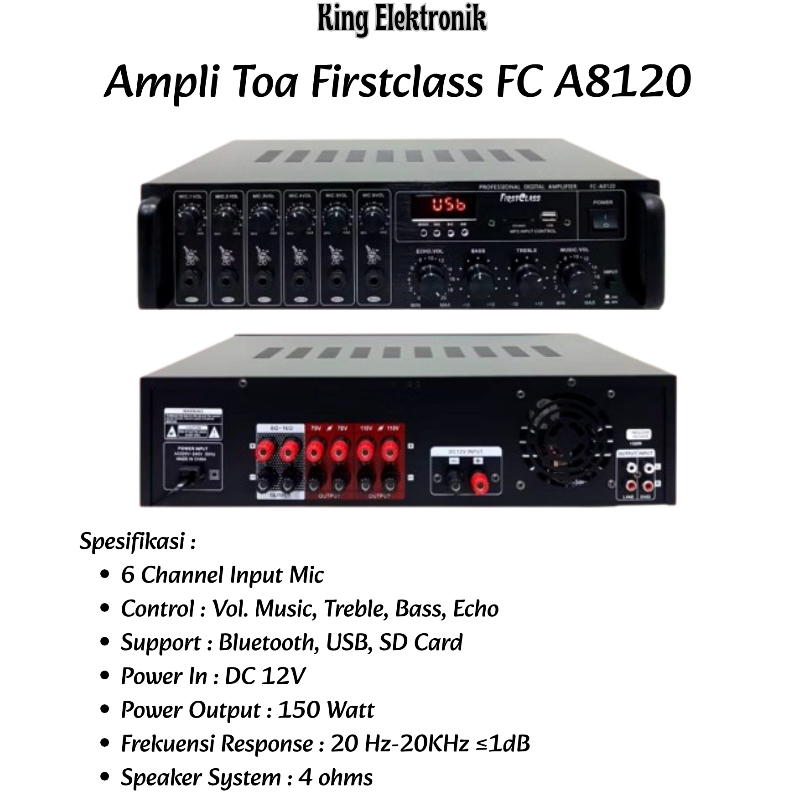 Power Amplifier Toa Professional Digital Ampli Firstclass FC A8120 150 Watt