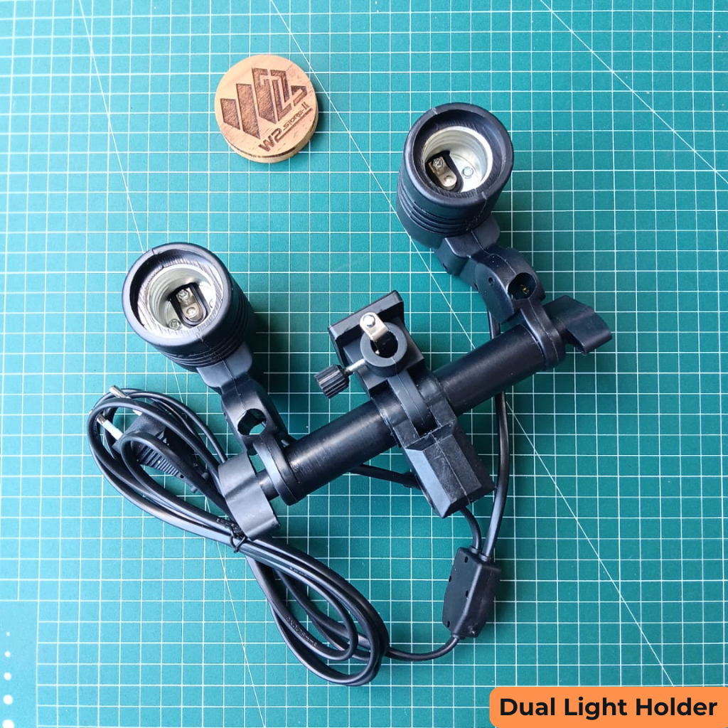 Dual Lamp Light Holder E27 untuk Light Stand Tripod Kamera Dual Socket E27