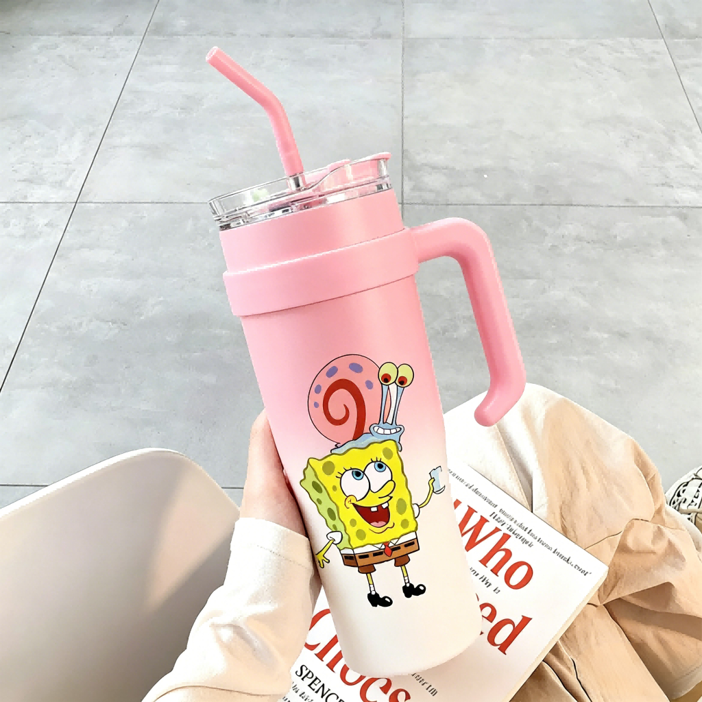 SpongeBob Snail  Mug Tumbler  Gelas Kapasitas Besar 1200ml Botol Minum Termos air panas Minuman Ding