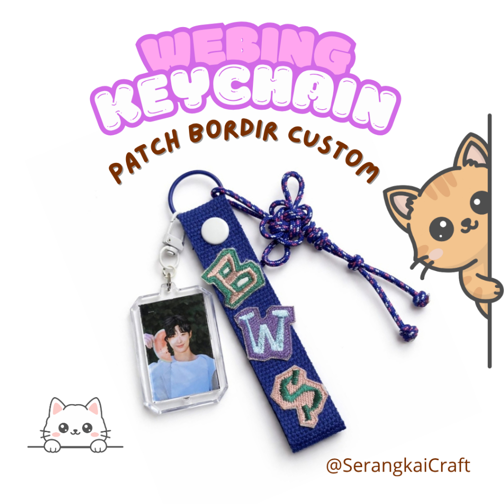 Webing Keychain Custom Inisial + Foto | Gantungan Tas Patch Bordir Aesthetic | Gantungan Custom foto