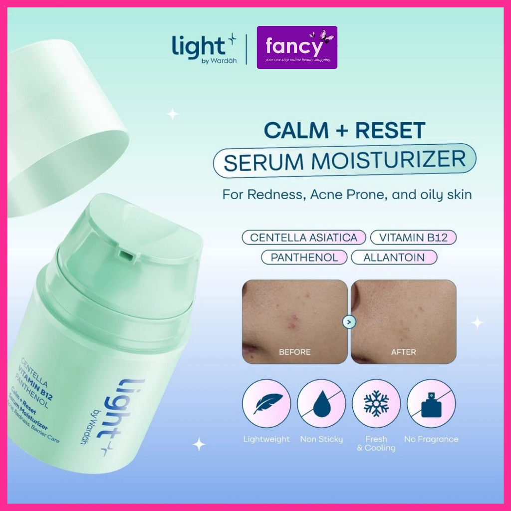 Light+ Vitamin B12 Calm + Reset Serum Moisturizer 30g By Wardah | Pelembap Wajah untuk Kulit Berminy