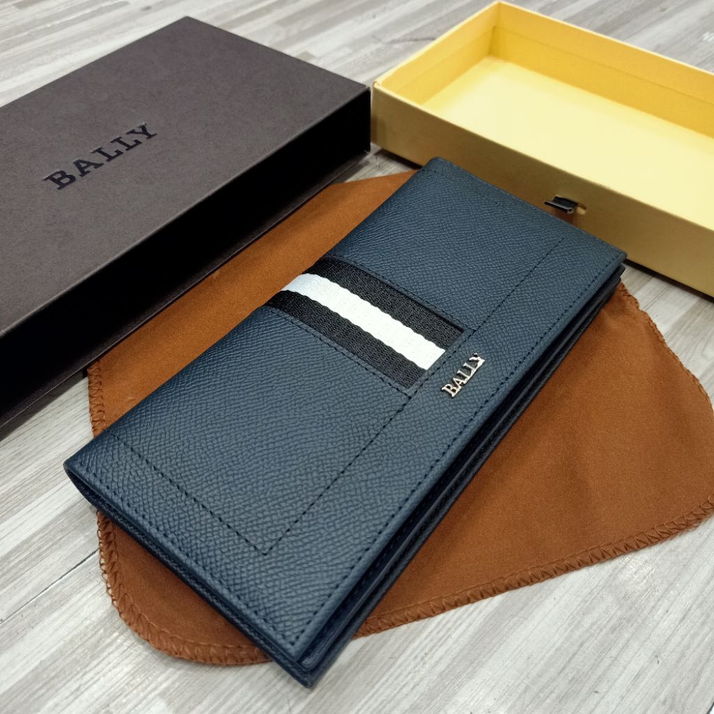 Dompet panjang Bally Navy dompet lipat kulit unisex