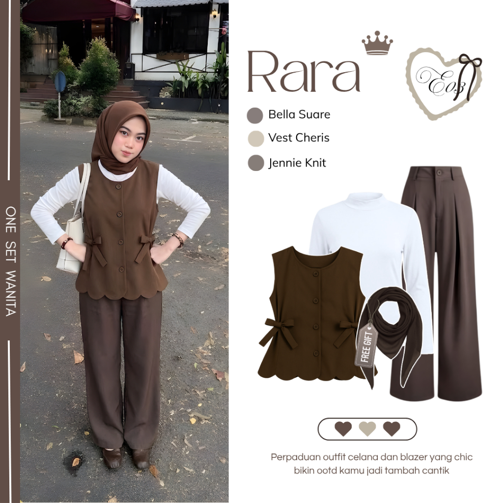 Setelan Perempuan Korean Style Nyaman ( Jilbab, Manset White, Vest Cheris, Jennie Knit ) Outfit Year