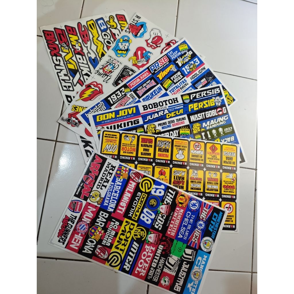 stiker lembar / stiker club bola / rolling stones/stiker warning/stiker bmx