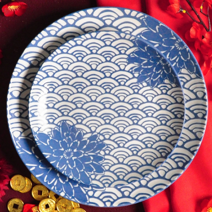 SANGO Hana Blue Dinner Salad Plate (Isi 4)