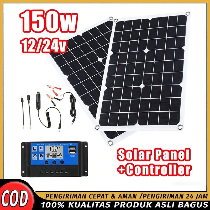 Panel Surya Set 12V/24V USB Panel Surya Solar Panel100W/ 120W/ 150W Monocrystalline Waterproof Surya