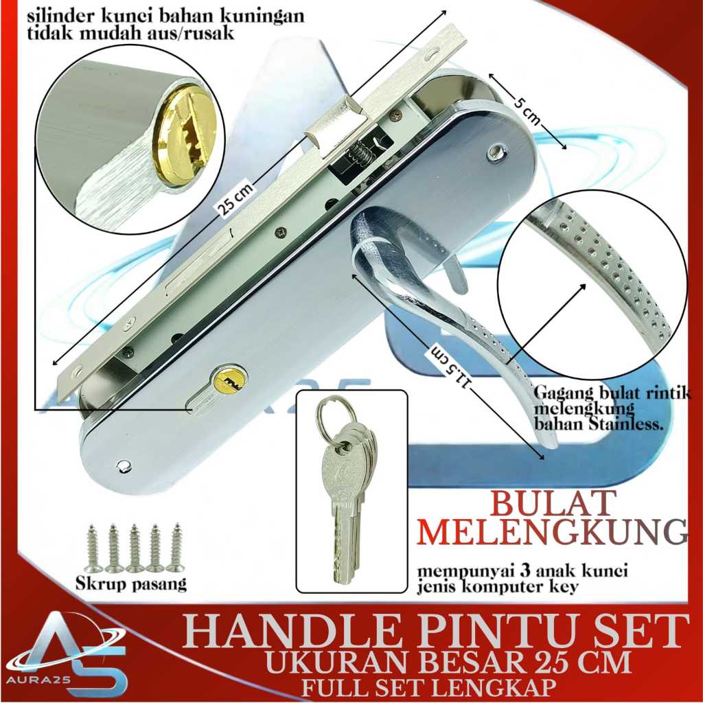 Handle Pintu Ukuran 25 Cm/ Handle Kunci Full Set