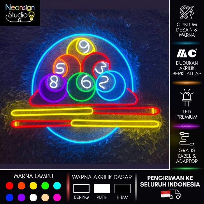 Neonsign Billiard | Dekorasi Ruangan Billiard | Pool Decoration | Lampu Hias Billiard | Lampu Neon B