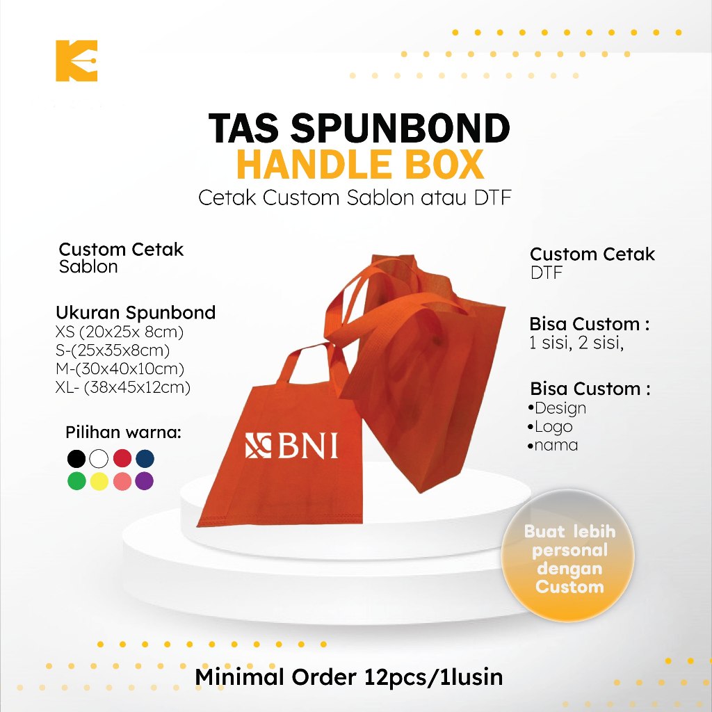Tas Spunbond Handle Box Custom Sablon DTF Goodie Bag Souvenir Packaging Logo Nama