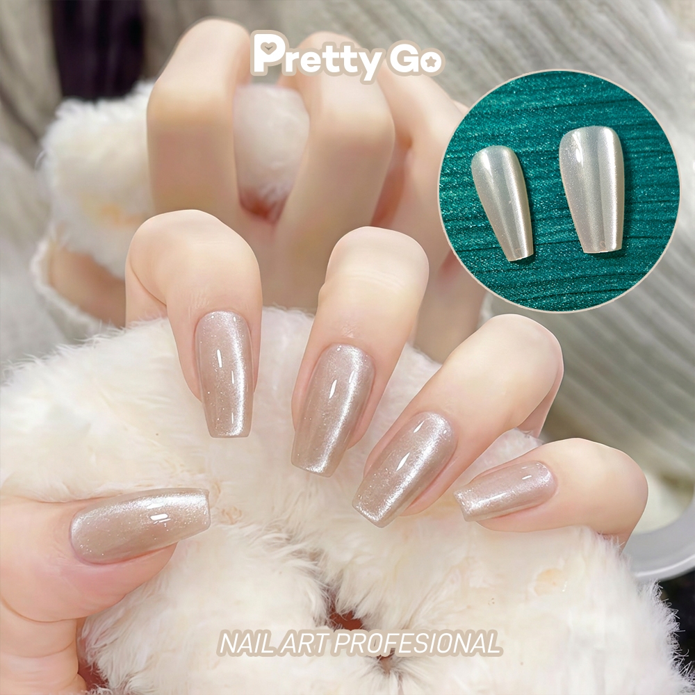 Kuku Palsu Seni kuku Mata Kucing Emas Muda Sampanye +Lem Nail Art