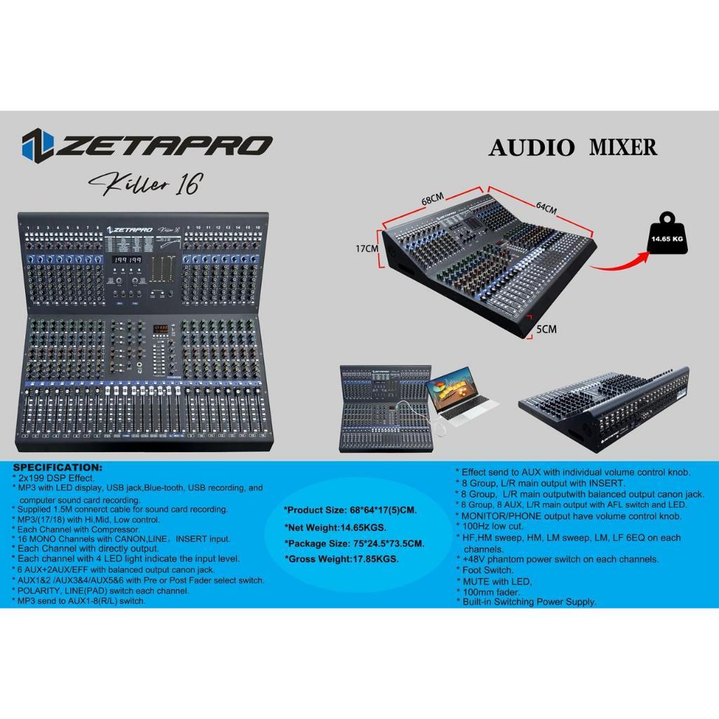 Mixer Audio 16 Channel ZETAPRO KILLER16 | KILLER 16 199 DSP Effect Original