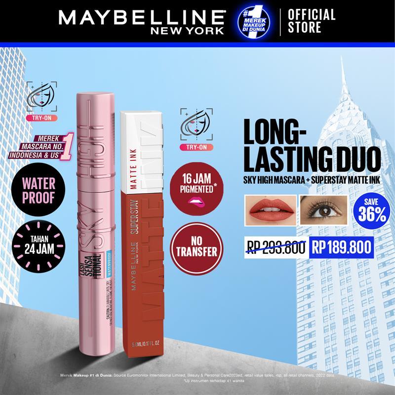 MAYBELLINE OFFICIAL Long Lasting Duo - Sky High Mascara + Superstay Matte Ink | Paket Mascara Lipsti