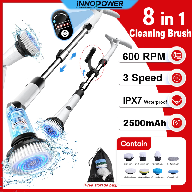 Innopower 8 Kepala Sikat Elektrik Spin Scrubber Sikat Pembersih Listrik Buat Toilet Cuci Karpet Sofa