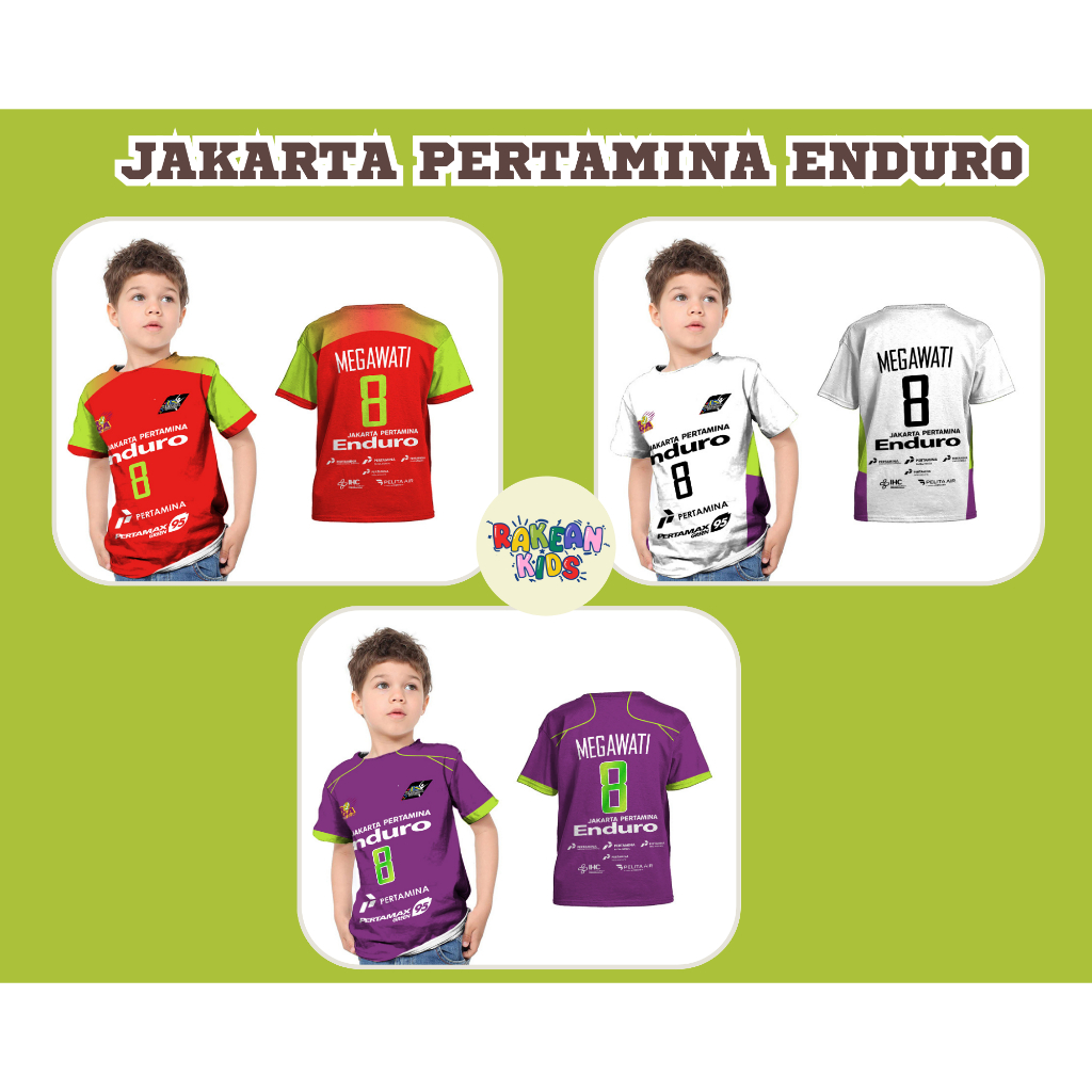 Baju Kaos Tshirt Anak Jersey Olahraga Voli Volly Jakarta Pertamina Enduro Merah,Putih,Ungu Full Prin