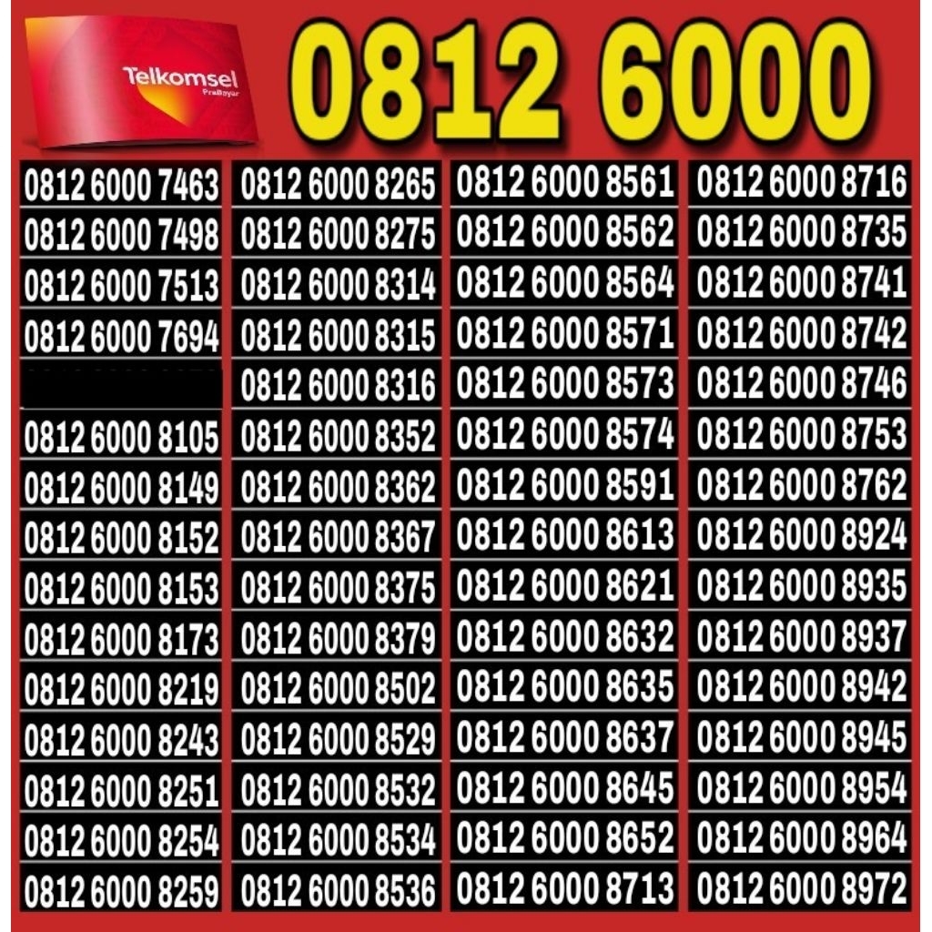 Nomor Cantik Telkomsel Simpati 4G Lte ( 6000 ) O812 6000 xxxx