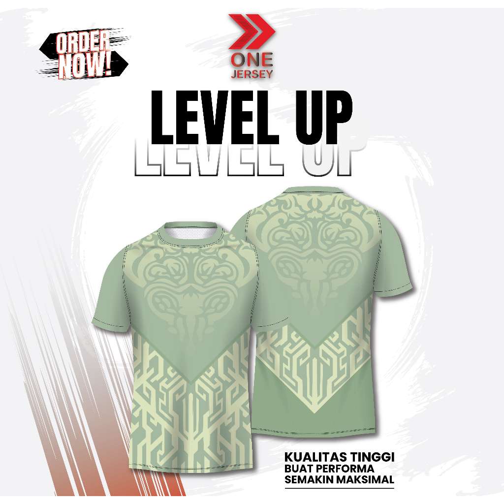 One Jersey Level Up Sage Green - Kaos Jersey Sport Full Printing Hijau Pastel / Baju Futsal Badminto