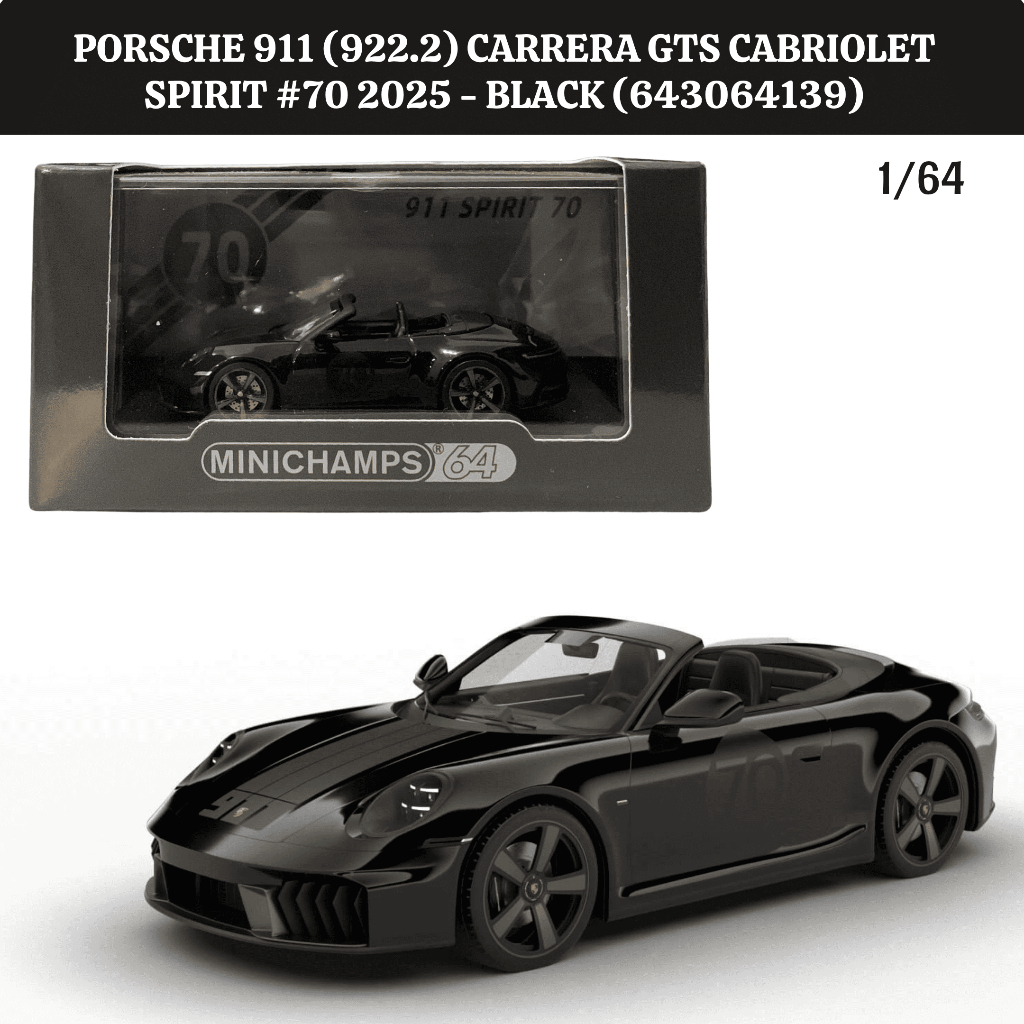Minichamps 1/64 Porsche 911 (922.2) Carrera GTS Cabriolet Spirit #70 2025 - Black (643064139)