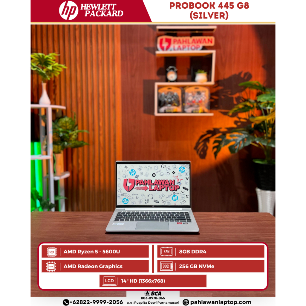 Laptop HP ProBook 445 G8 AMD Ryzen 5 Pro 5000 Series/Ram 8GB/SSD 256GB/Layar 14"