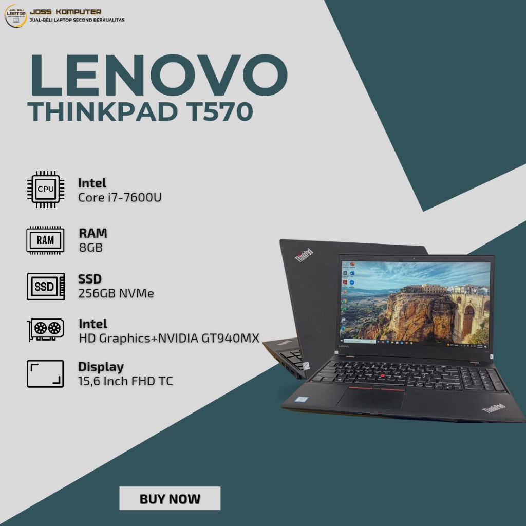 LENOVO THINKPAD T570 INTEL CORE I7-7600U/ RAM 8GB/ SSD 256GB NVMe/ 15,6" FHD/ NVIDIA GT 940MX (2GB)