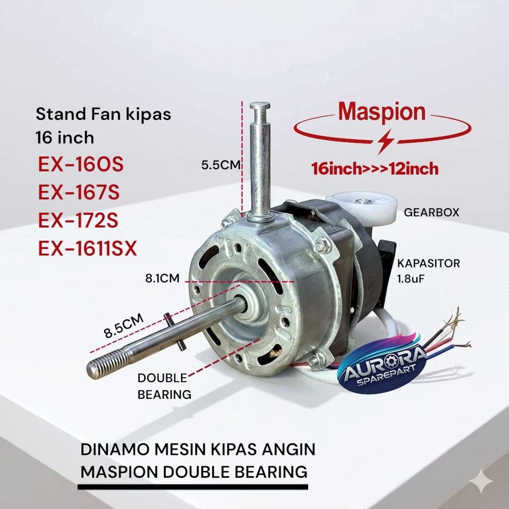 Mesin Kipas Angin/Dinamo Maspion double bearing As 8.5CM 16INCH EX-160S EX-167S EX-172S EX-1611SX