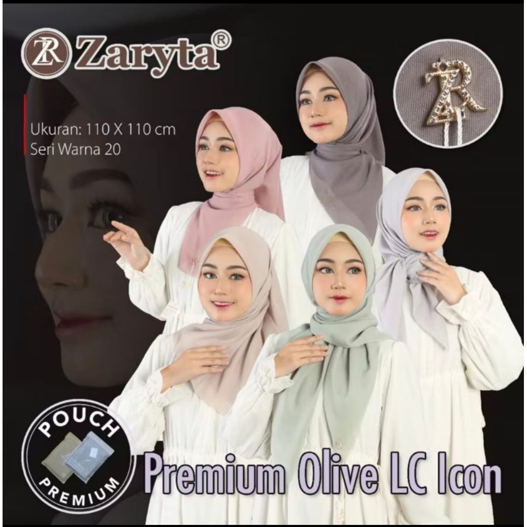 Hijab Jilbab Kerudung Segiempat Zaryta Scarf Premium Olive Terbaru 110x110cm Lasercut Logo ZR Bisa S