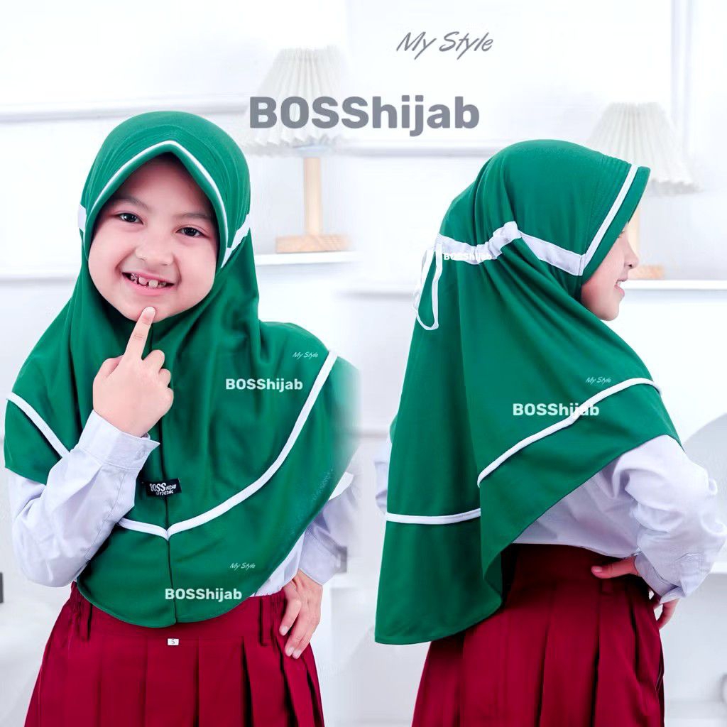hijab anak sekolah tali serut belakang sd tk usia 4-8th jilbab sekolah