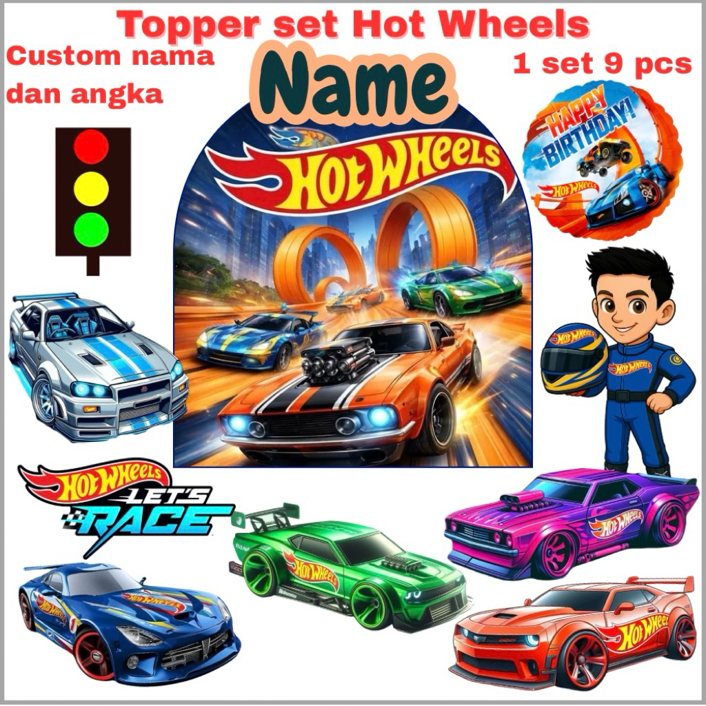 Custom cake topper Hot Wheels Kuchimio Topper Set toper ulang tahun happy birthday hotwheels