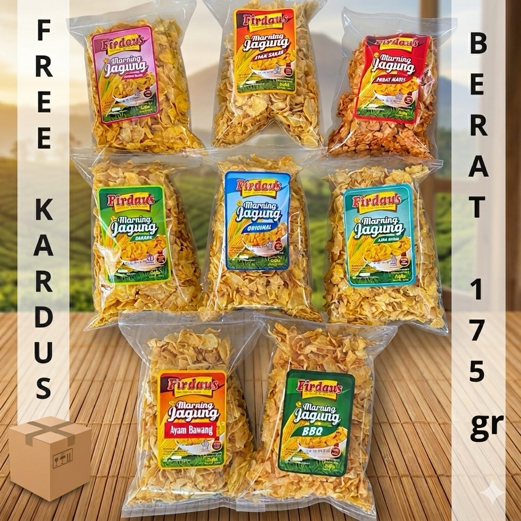 Marning Jagung Firdaus keripik jagung gepeng renyah gurih murah ukuran 175gr (ukuran kecil)