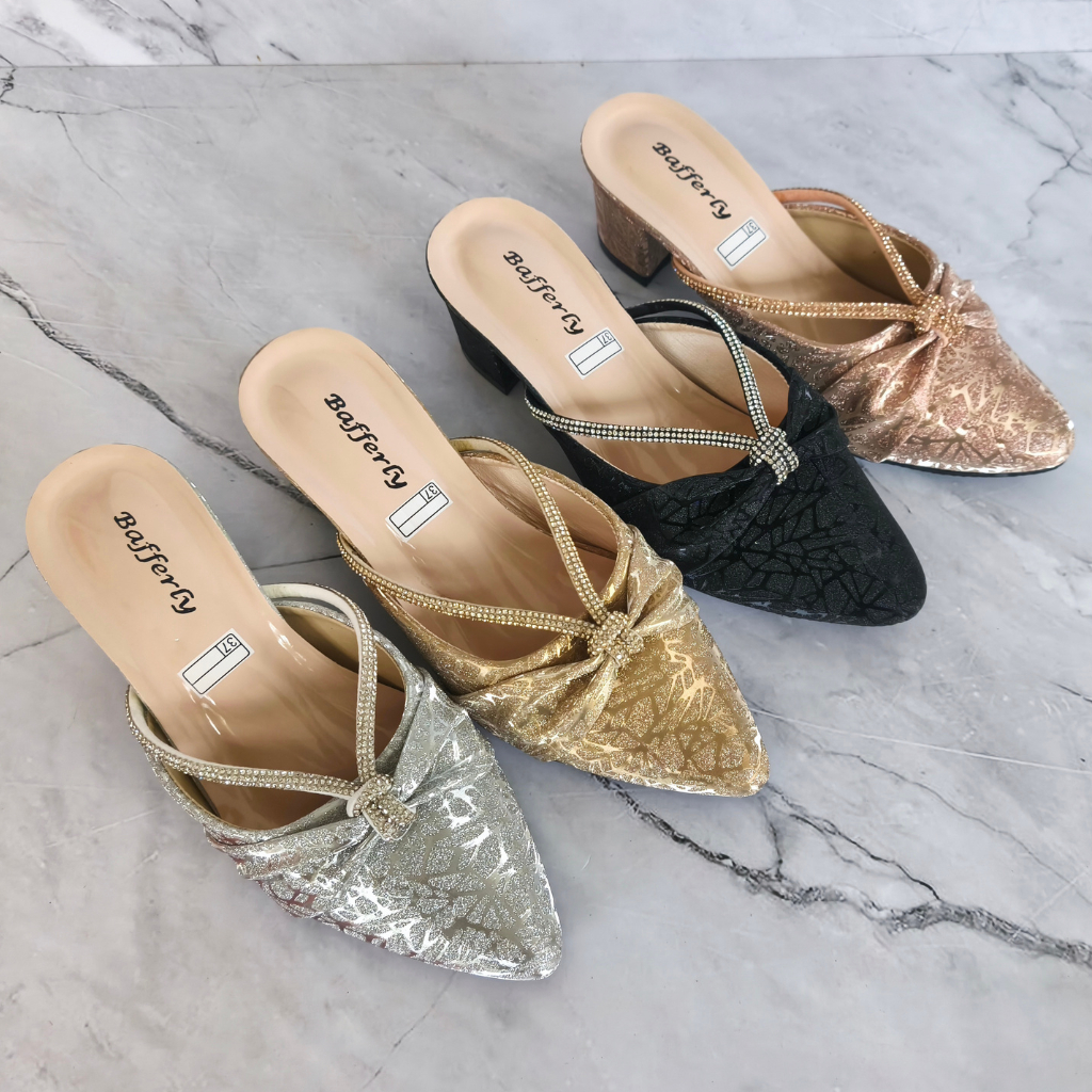GISSHOP>> SANDAL SELOP WANITA/HAK TAHU HEELS GLITER/HAK TAHU WANITA 5CM