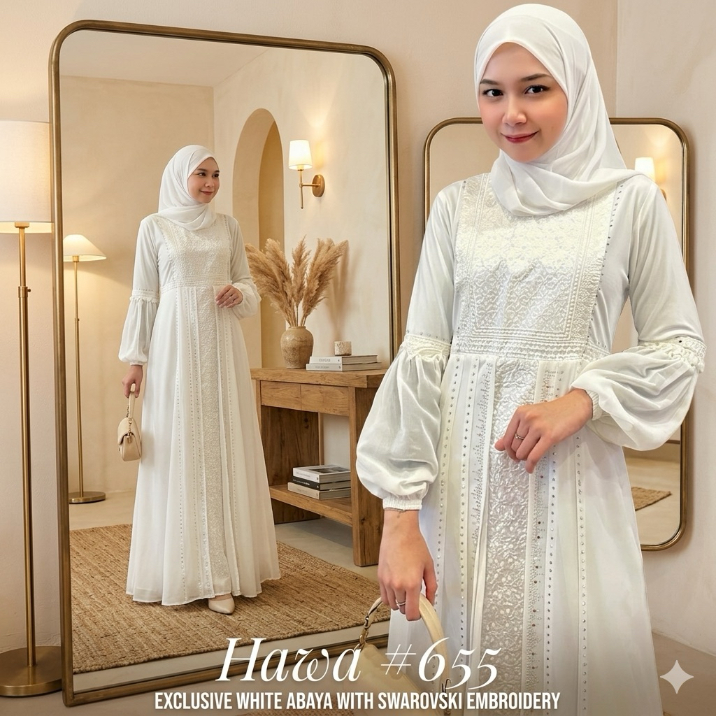 Gamis Abaya Putih Umroh Model Lengan Balon Kekinian Tali Pinggang Terbaru