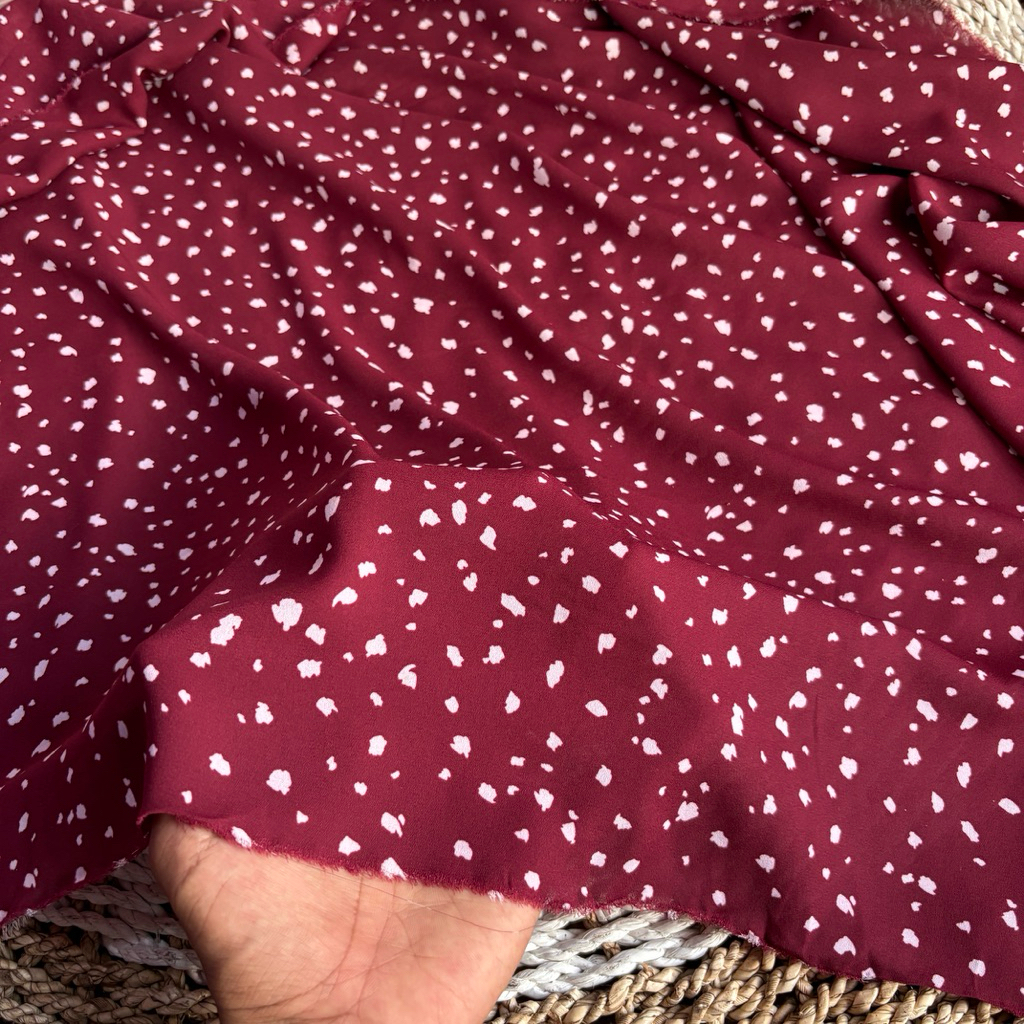 Kain Bahan Zara Crepe Motif Abstract Dot Premium - Bahan Kain Crepe Import Lembut & Adem Untuk Gamis