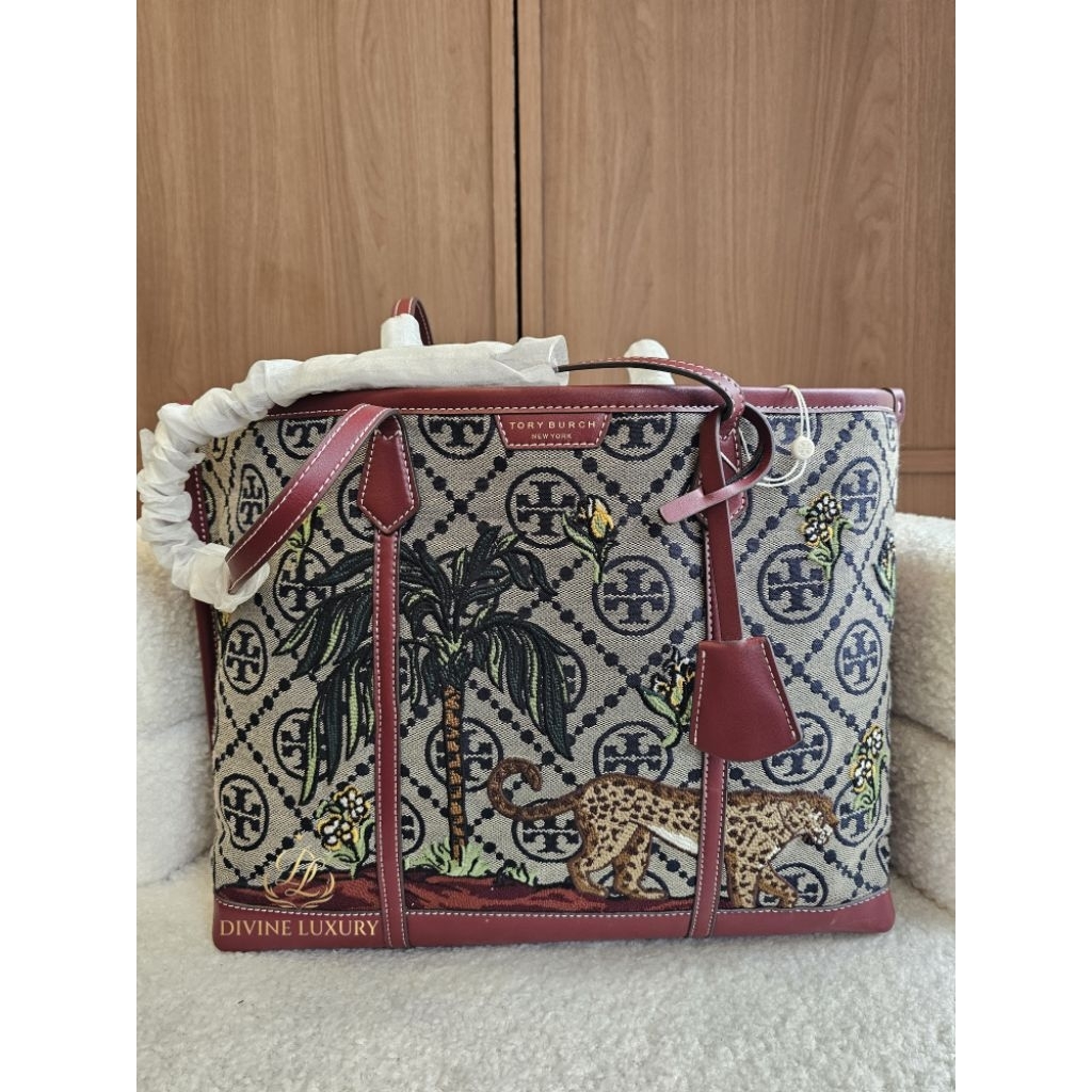 Tory Burch Perry T Monogram Jacquard Embroidered Triple Tote Bag