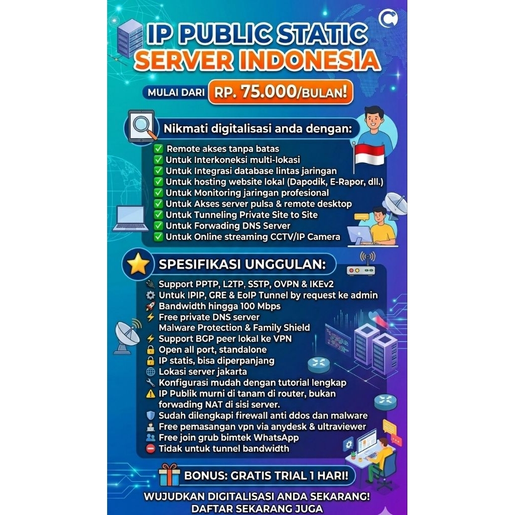 IP Publik Statik MikroTik via VPN Tunnel (support l2tp, pptp, sstp, ovpn dan ikev2)