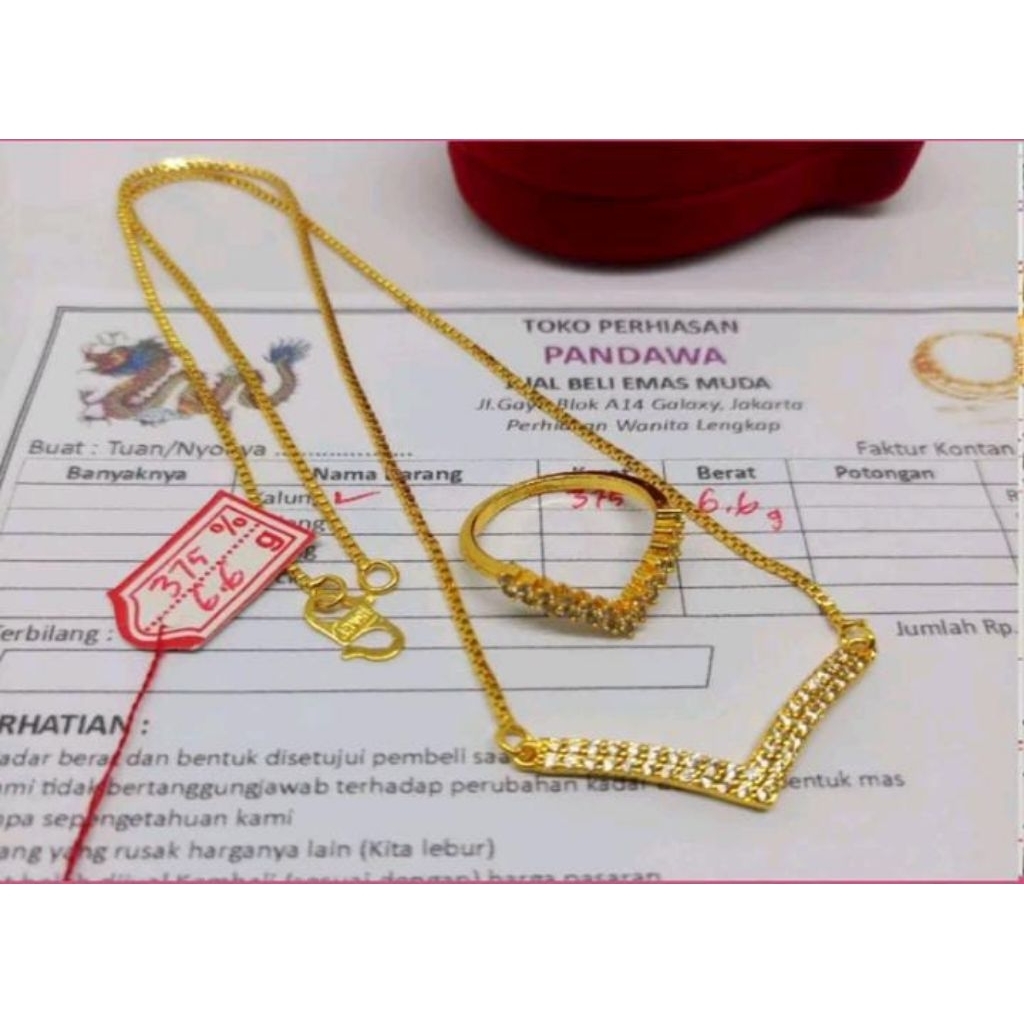 kalung wanita berlapis emas muda motif kalung kalung Fuji free cincin dan surat dari toko