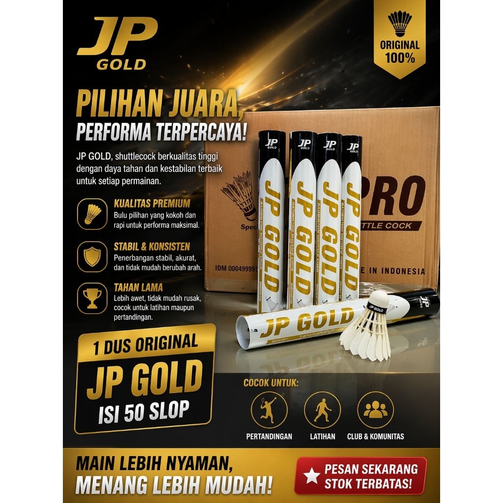 1 Dus isi 50 Slop Shuttlecock JP Gold Original kok bulu tangkis Badminton Grosir murah